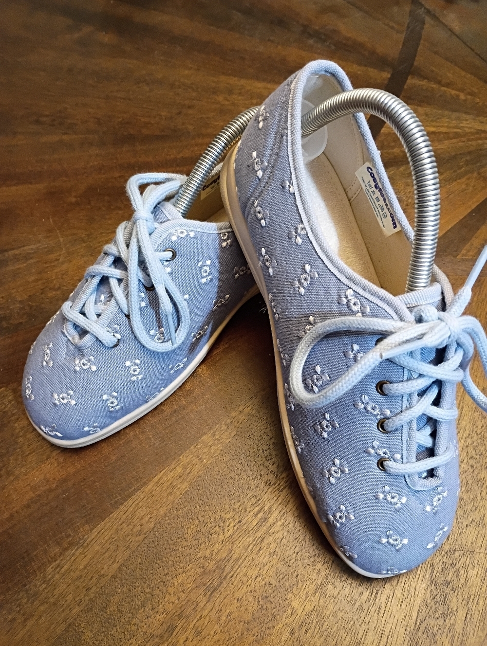 Cosyfeet Women’s Wide Fit Comfort Shoes Blue Floral Embroidered Lace Up Size 5